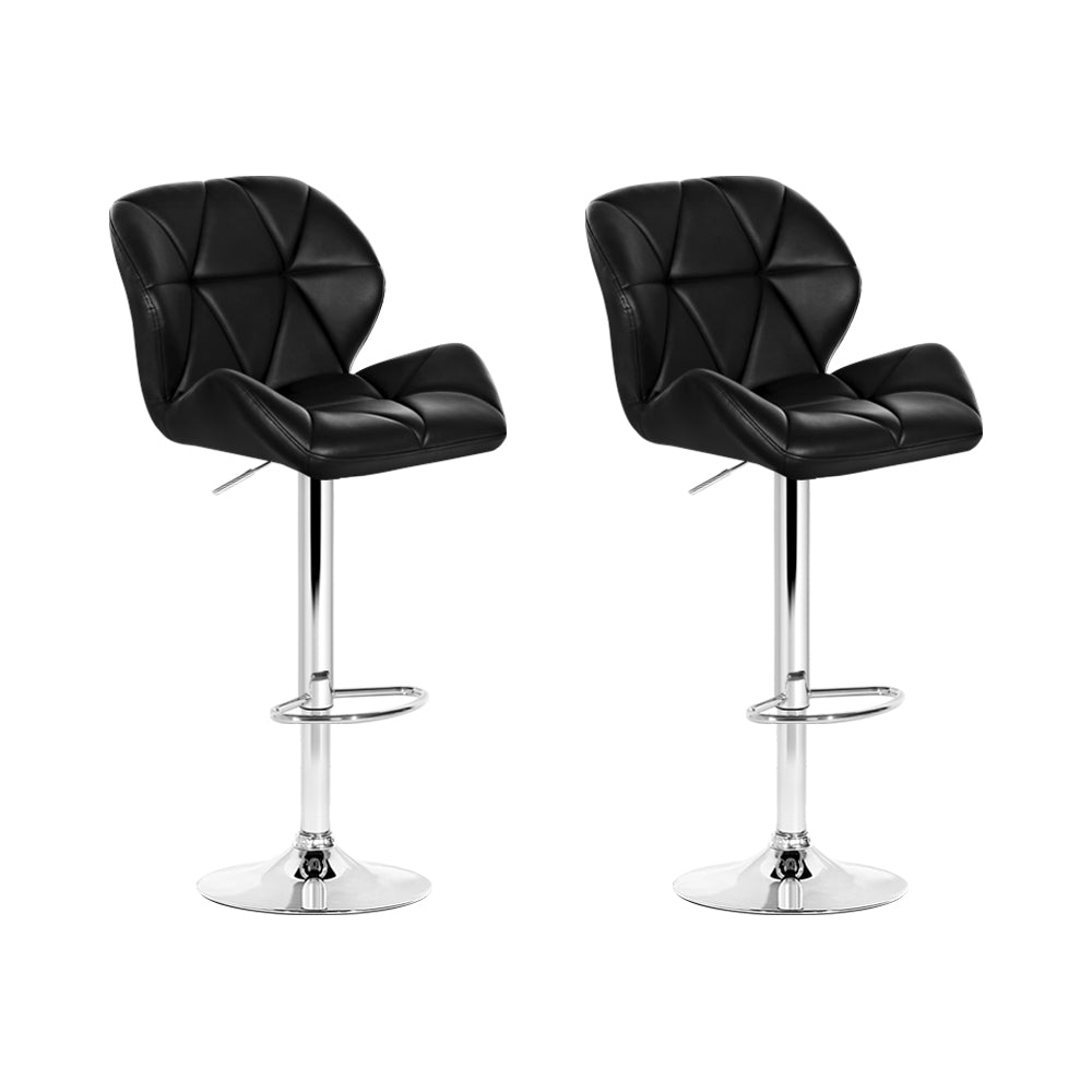 Artiss Set of 2 Kitchen Bar Stools in Black and Chrome with thick padding and chrome base, showcasing modern design and adjustable height.